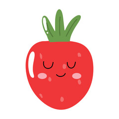 Cute happy strawberry character emoticon.Cute strawberry mascot character cartoon in red color illustration design. Isolated background