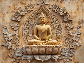 Fototapeta premium Golden Buddha Stucco Wall Art