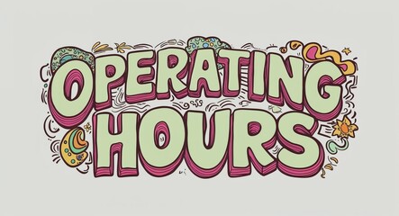 Obraz premium operating hours word lettering with groovy doodles drawing design on plain white background