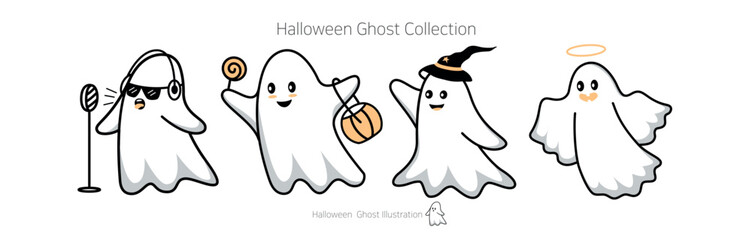 Ghost Collection. Halloween Ghost Collection. Cute Ghost Characters for Halloween Party Prep