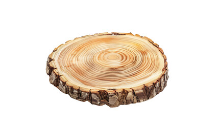 Round wooden tree slice isolated on transparent background, png