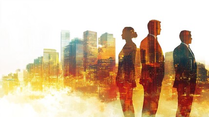 Business Professionals in Urban Skyline Silhouette