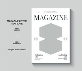 White and Black Modern Lifestyle Magazine Cover Template