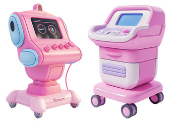 set of colorful ultrasound machine. USG or Ultrasonography Medical Device. 3D cartoon animation style.