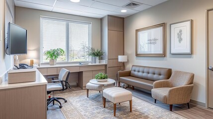 Fototapeta premium Family doctor s office with comfortable seating and well-placed medical equipment