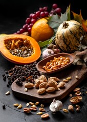 Autumn Harvest Spread with Pumpkin and Nuts