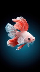 Obraz premium Single betta fish contrasting with muted coral reef, minimalist composition.