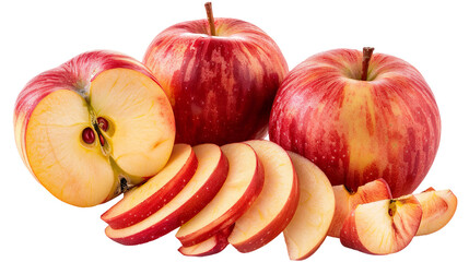 Sliced Realistic representations of red apples isolated on transparent background, png