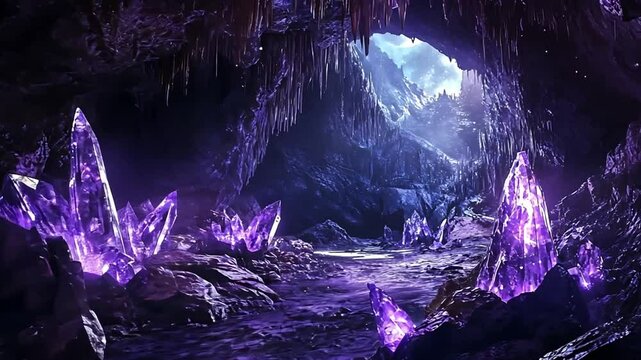 Mystical Cave with Glowing Crystals