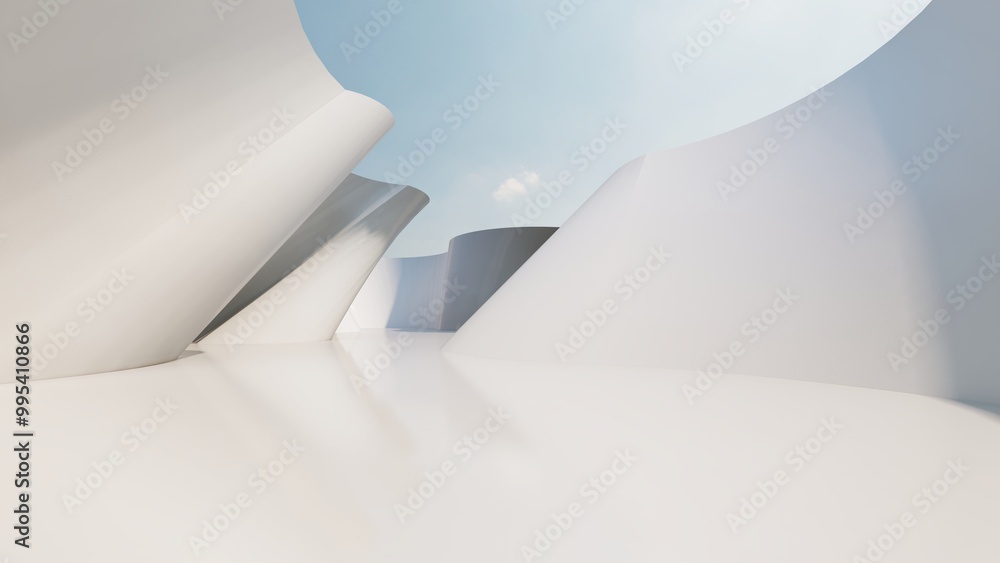 Poster abstract architecture background white curved walls 3d render