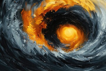 Abstract Oil Painting with Swirls and Sun
