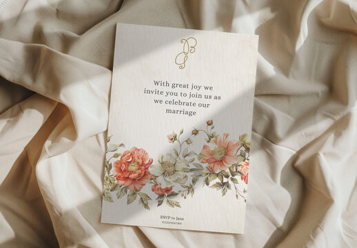 Stationery Wedding Invitation Card Flatlay Mockup With Generative AI