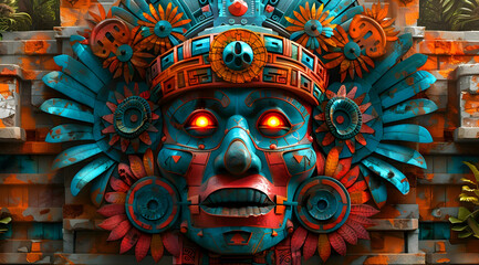 Fototapeta premium Ancient Stone Face with Glowing Eyes 3D Illustration
