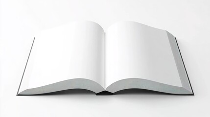 3D rendering of an open book with blank pages on a white background. Book mockup template for design and presentation