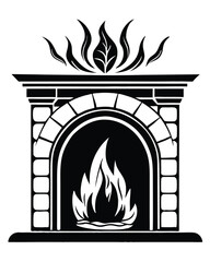 Fireplace with fire vector silhouette