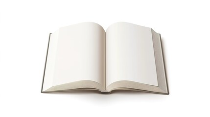 3D rendering of an open book with blank pages on a white background. Book mockup template for design and presentation