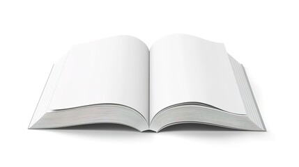 Fototapeta premium 3D rendering of an open book with blank pages on a white background. Book mockup template for design and presentation