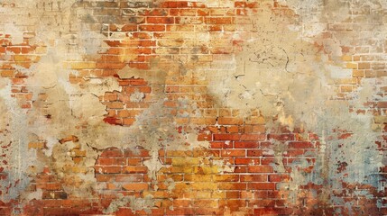 Vintage grunge brick wall background in light orange and old red tones