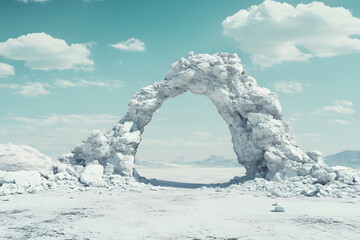 A snow-capped mountain pierces a blue sky, its icy slopes reflecting the winter sun