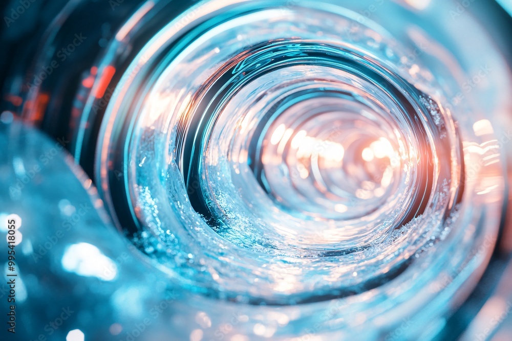 Poster glowing neon tunnel with flowing ice patterns