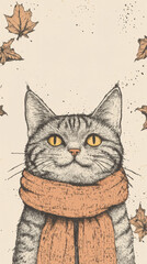 Obraz premium A drawing of a cat wearing a scarf