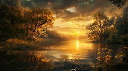 Obraz premium Tranquil Evening in the Golden Hour