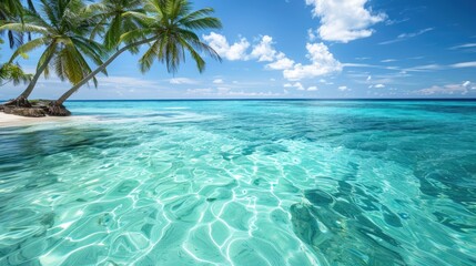 Fototapeta premium Tropical island getaway with palm trees and clear water