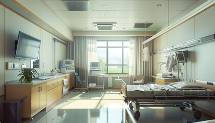 Interior of a modern hospital room.