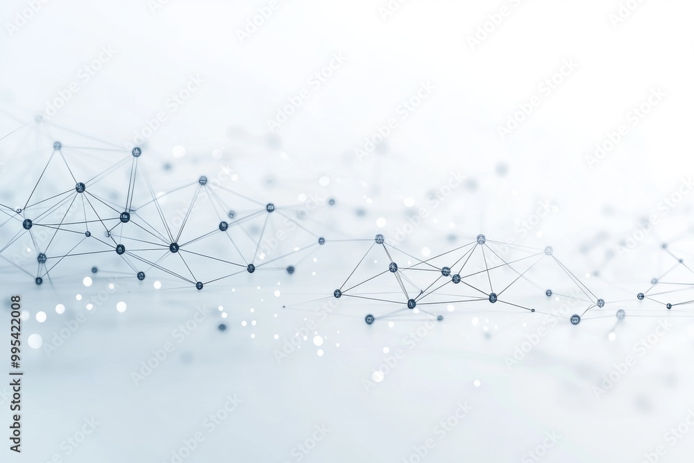 Poster abstract black and white molecular network on a white background illustrating digital communication 