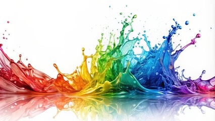 Fototapeta premium Water splash in vibrant colors creating a beautiful abstract pattern on a white background, water, splash, liquid, abstract