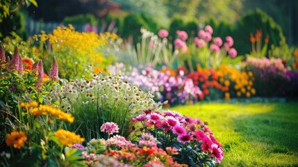 Obraz premium Varieties of flowering plants in the garden