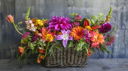 Vibrant floral arrangement in a basket