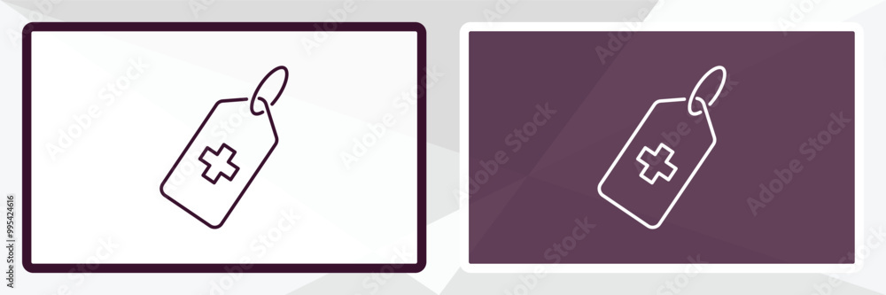 Poster tag with a cross outline icon. linear vector from medical concept. thin line white and black tag wit