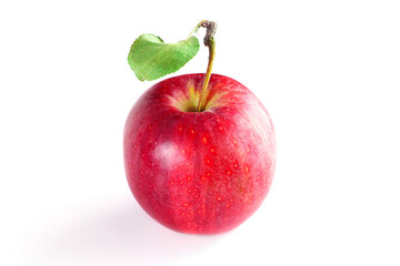 Fresh Red Apple with Leaf on White Background