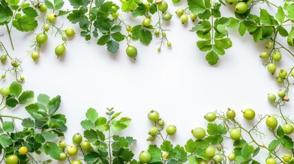 Fototapeta premium White background with star gooseberry foliage