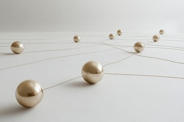 Obraz premium Abstract white and beige network of connected spheres representing data flow interconnectivity and communication in modern digital technologies