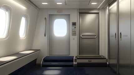 Airplane Interior with Two Doors, a Window, and a Step