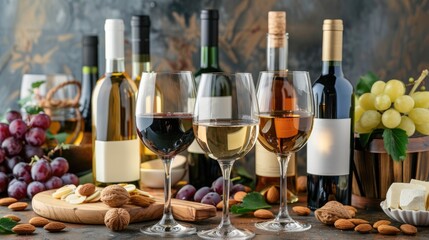 Obraz premium Variety of wines almonds on background