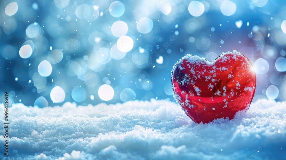 Poster valentine s day postcard with heart in snowy background and room for text