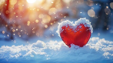 Valentine s Day postcard with heart in snowy background and room for text