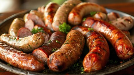 Fototapeta premium Variety of sausage on a plate
