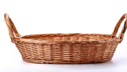 Fototapeta premium Brown Wicker is a method of weaving used to make products such as furniture and baskets and is the oldest furniture making method known to history. Isolated on white background with copy space