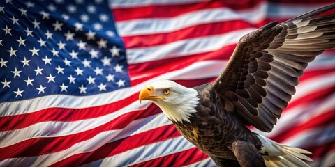 Naklejka premium American bald eagle with American flag in its talons, patriotic, symbol, freedom, pride, USA, national bird, majestic