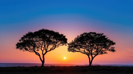 Two trees silhouettes at sunrise