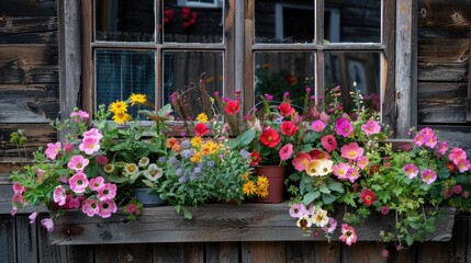 Fototapeta premium Flower bed beneath building window