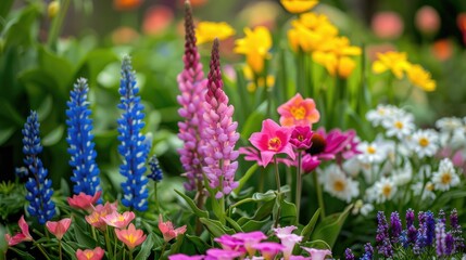 Obraz premium Varieties of flowering plants in the garden
