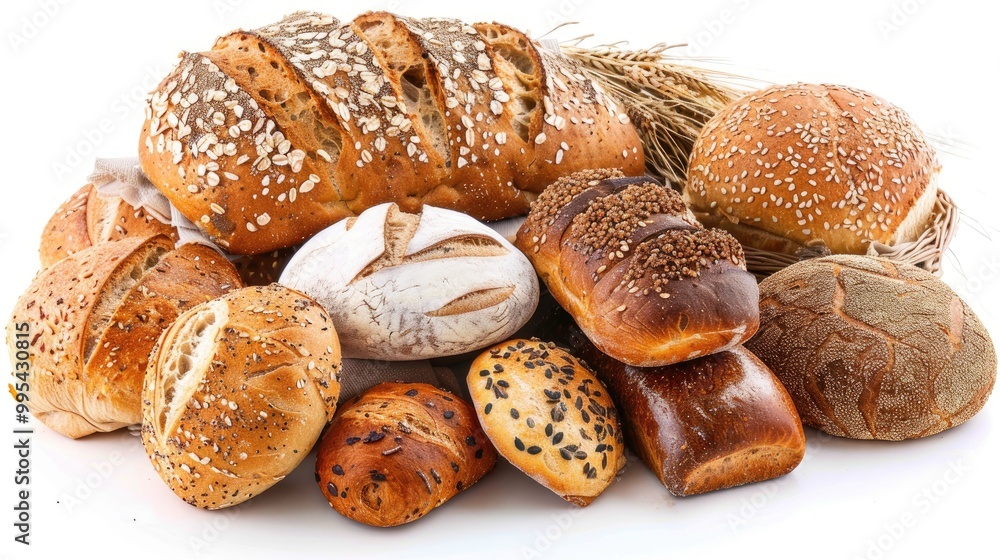 Wall mural fresh bread on white background