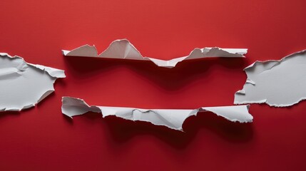 White ripped paper on red background