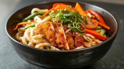 Udon with Fried Chicken Fillet and Veggies