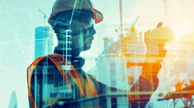 Construction Worker Using Technology on a Modern Building Site